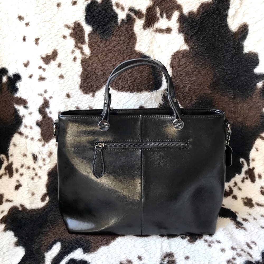 🔥 Black Top Handle Faux Leather Tote Bag With Removable Strap 🔥 - Picture 2 of 16